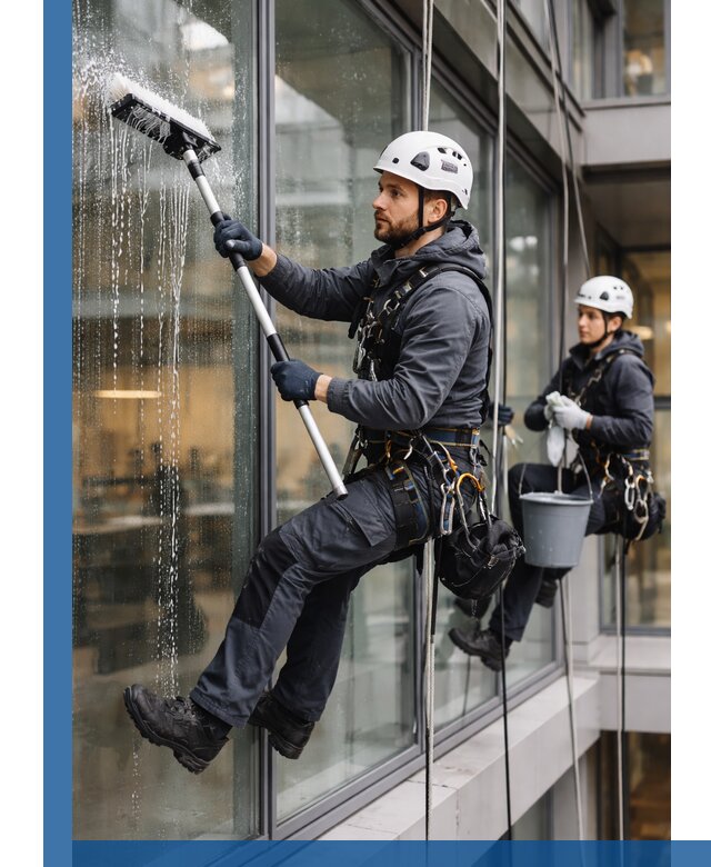 Профессиональная мойка витражей промышленными альпинистами в Учалах