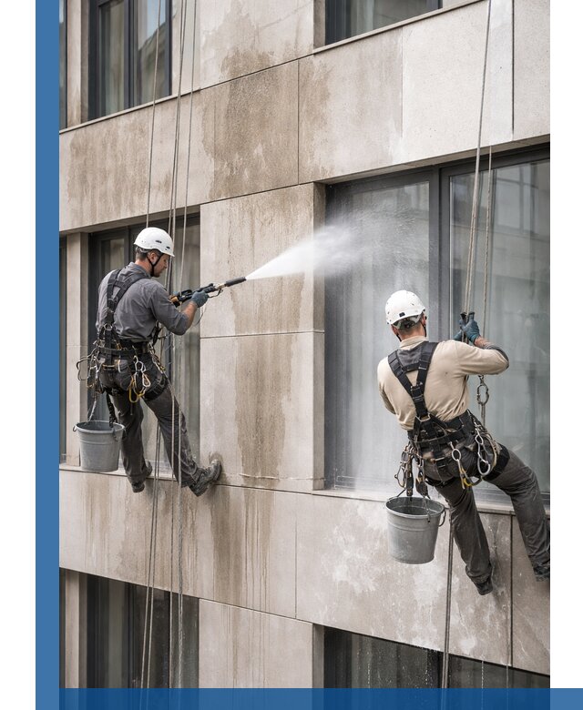 Послестроительная мойка фасада промышленным альпинизмом в Учалах