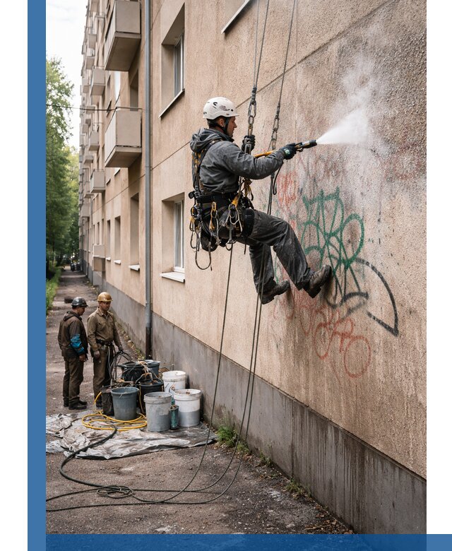 Удаление граффити с фасада в Учалах без следов и повреждений