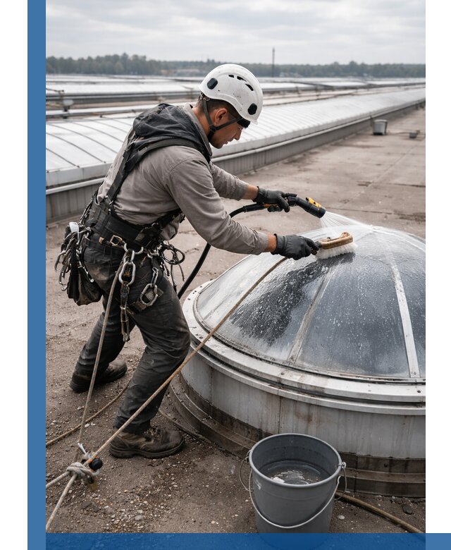 Мойка зенитных фонарей на кровле для промышленных объектов в Учалах