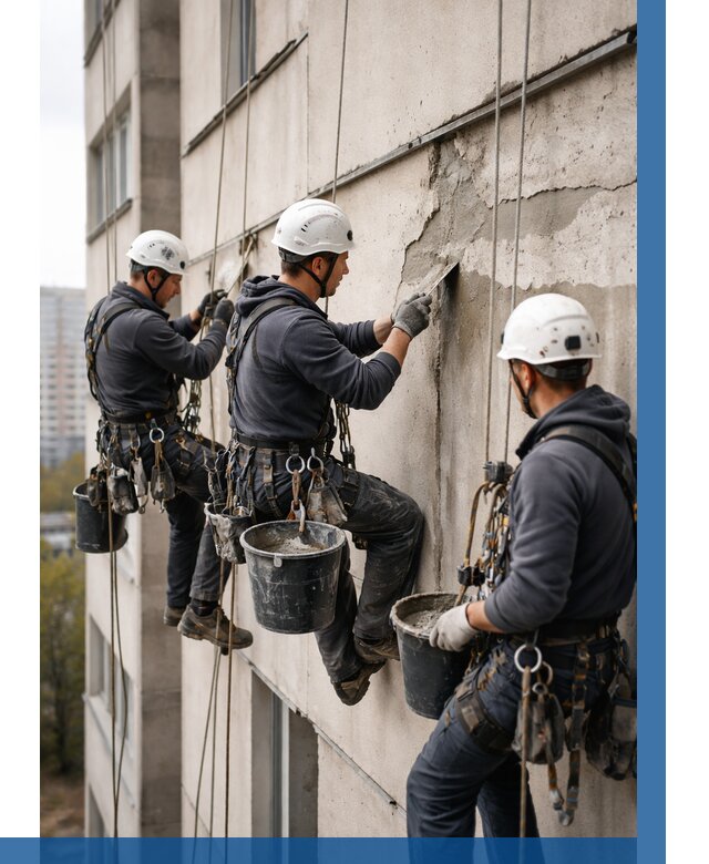 Ремонт бетонных элементов фасада в Учалах от 2542 р. | ВЫСОТНИК-Члы