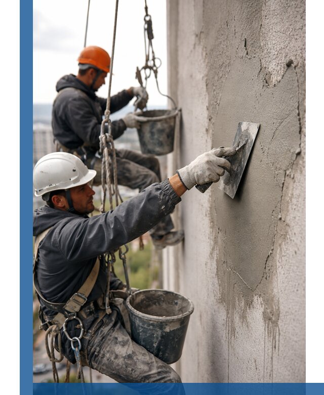 Штукатурка фасада на высоте в Учалах профессиональные работы