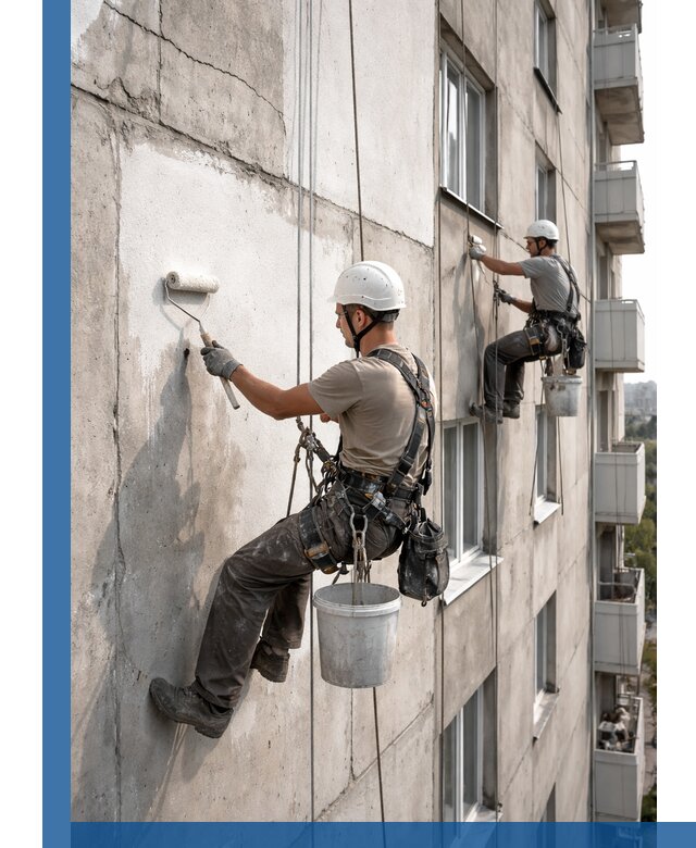 Покраска бетонного фасада в Учалах для жилых и промышленных объектов