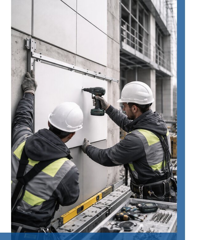 Монтаж композитных панелей фасада в Учалах от 2542 р. | ВЫСОТНИК-Члы