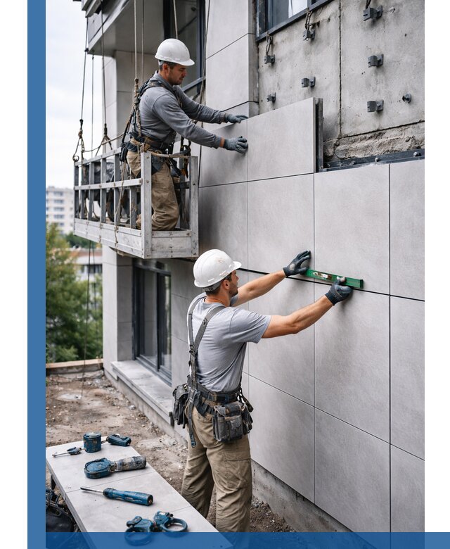 Монтаж керамогранита на фасад в Учалах под ключ с гарантией качества