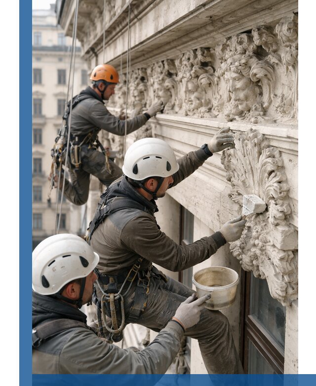 Реставрация фасадной лепнины с высотными работами в Учалах