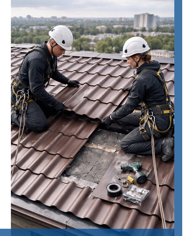 Ремонт металлочерепицы на крыше в Учалах от 915 р. | ВЫСОТНИК-Члы