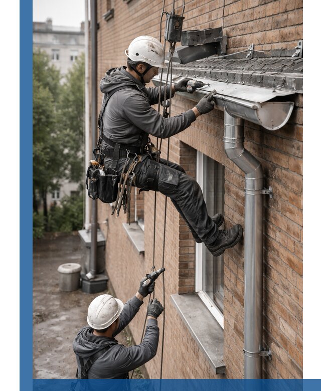 Монтаж водосточной системы на здании в Учалах под ключ