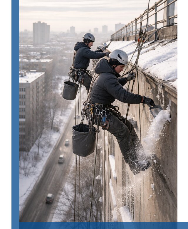 Очистка карнизов от снега в Учалах профессионально и безопасно
