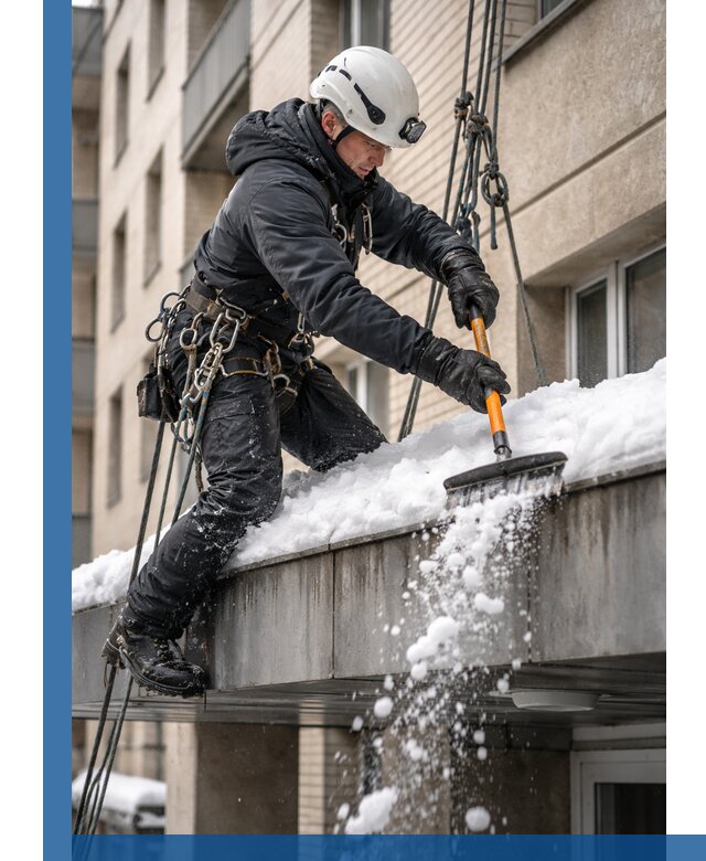 Очистка козырьков от снега в Учалах круглогодично безопасно