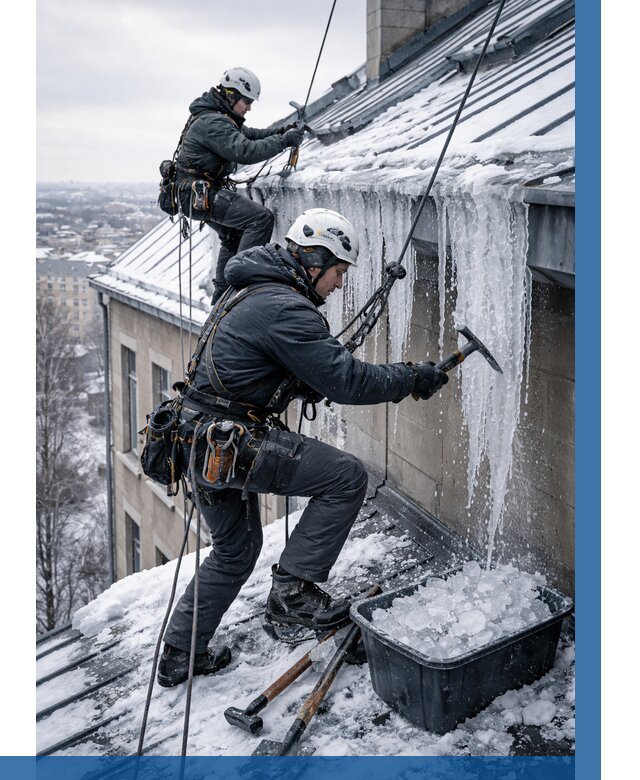 Удаление наледи с кровли в Учалах от 5592 р. | ВЫСОТНИК-Члы