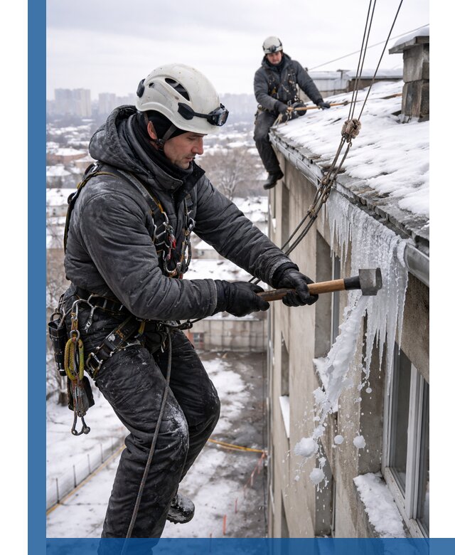 Сбивание и удаление сосулек с крыши в Учалах безопасно