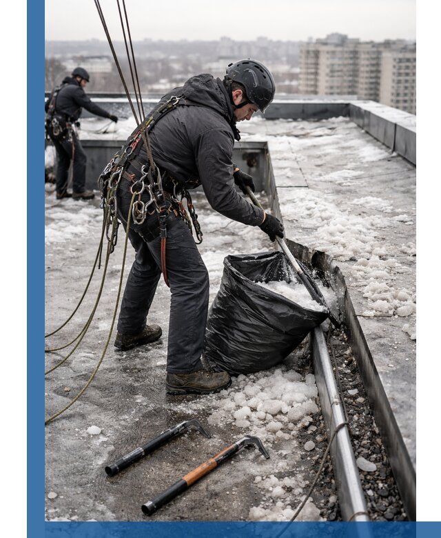 Аварийная очистка кровли в Учалах от промальпинистов