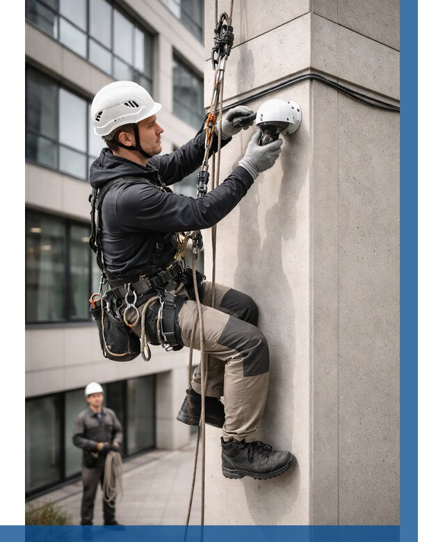 Монтаж камер видеонаблюдения на фасаде в Учалах от 8642 р.-ВЫСОТНИК-Члы