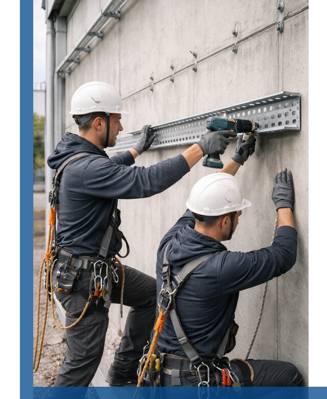 Монтаж кабельных лотков на фасаде зданий в Учалах с гарантией