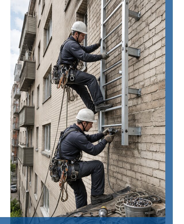 Монтаж пожарной лестницы в Учалах от 25418 р заказать у ВЫСОТНИК-Члы