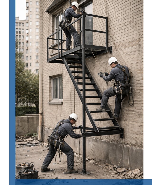 Монтаж пожарной лестницы в Учалах, установка и крепление