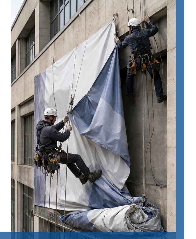 Демонтаж баннеров с фасада в Учалах от 4575 р. | ВЫСОТНИК-Члы