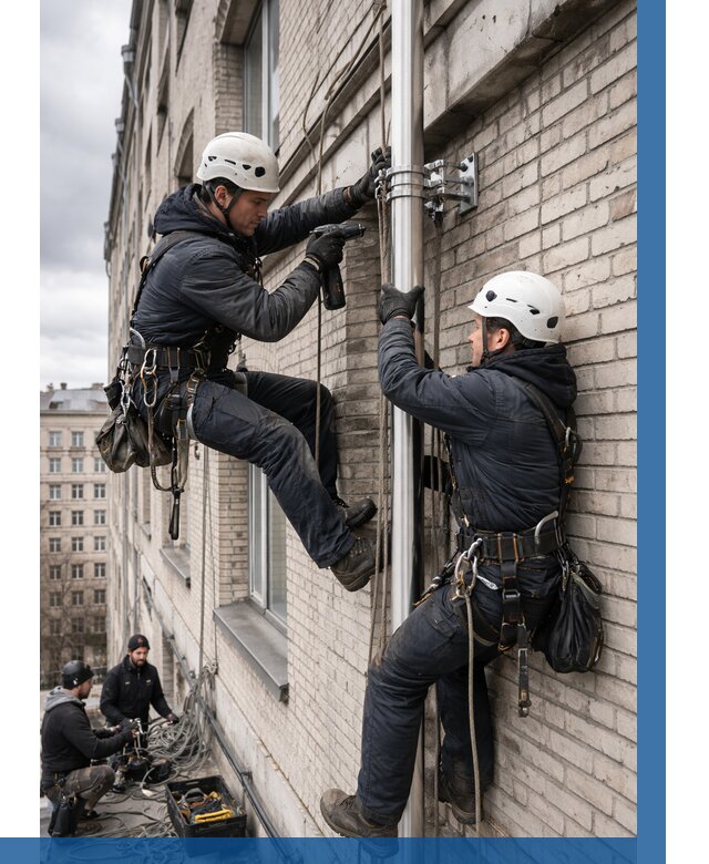 Монтаж флагштока на здании в Учалах от 6609 р. | ВЫСОТНИК-Члы