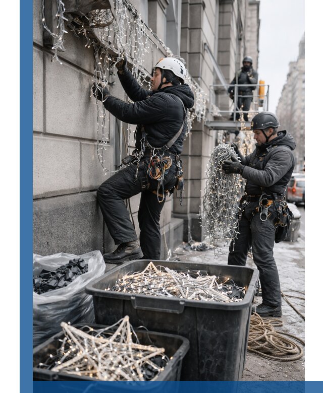 Демонтаж новогоднего оформления и гирлянд в Учалах