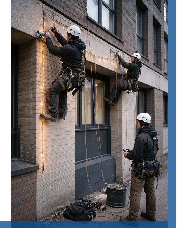 Монтаж гирлянд на фасаде в Учалах от 3558 р. | ВЫСОТНИК-Члы