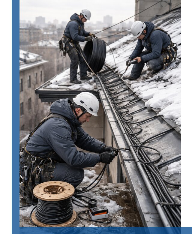 Монтаж греющего кабеля на кровле в Учалах под ключ