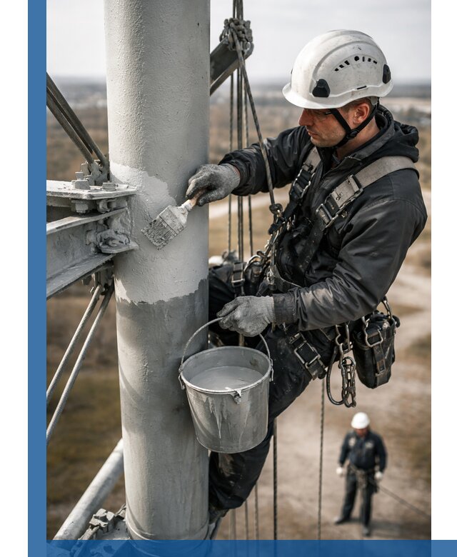 Покраска мачт связи в Учалах промышленными альпинистами