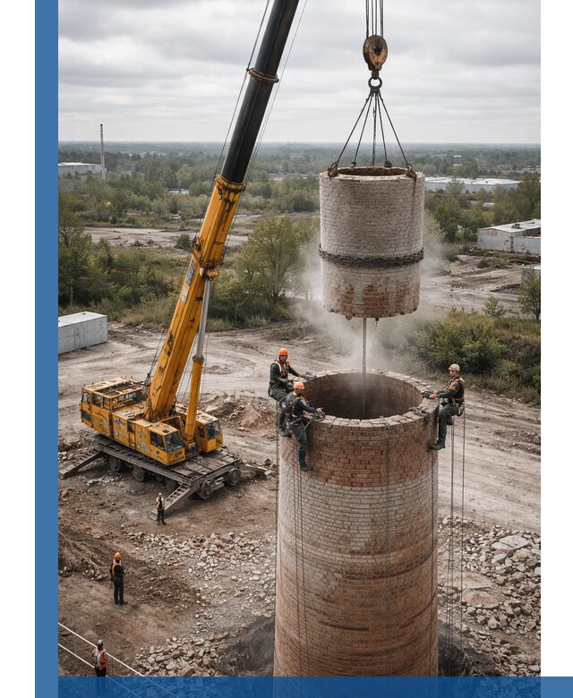 Демонтаж дымовой трубы в Учалах с гарантиями безопасности