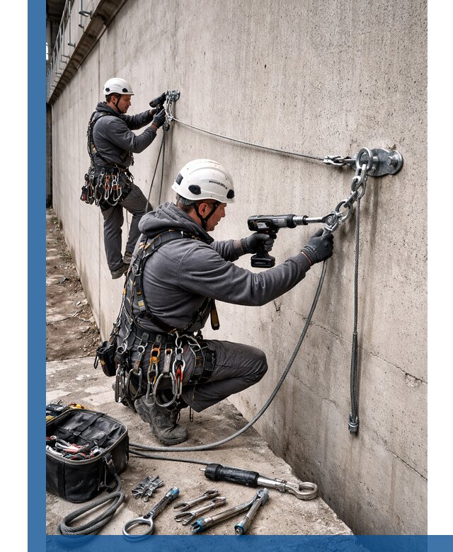 Монтаж анкерных линий высотной безопасности в Учалах